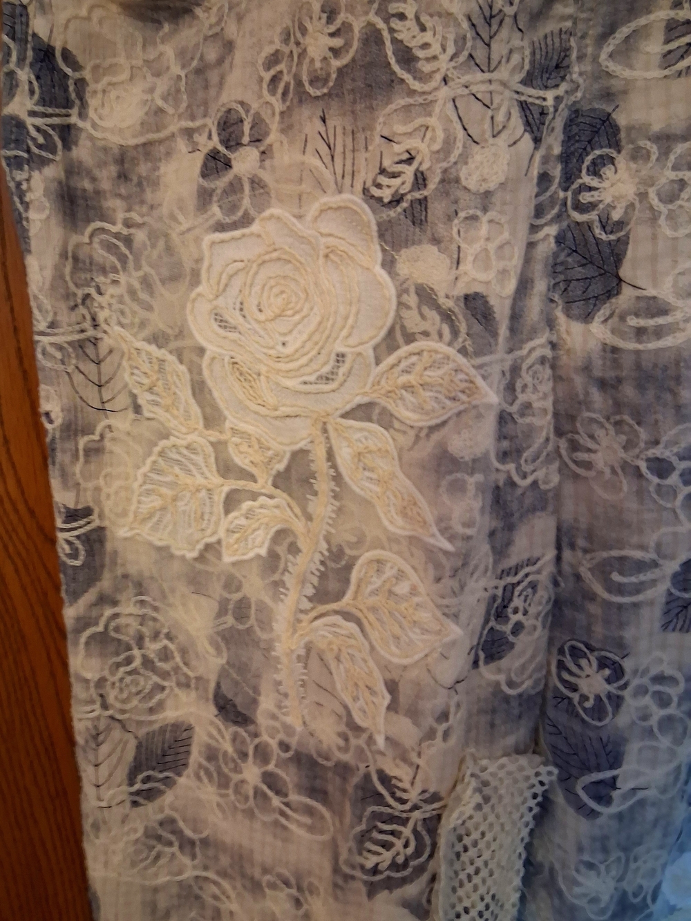 POL Blue and White Embroidered Wide-Leg Patchwork Overalls Sz S - Picture 5 of 16